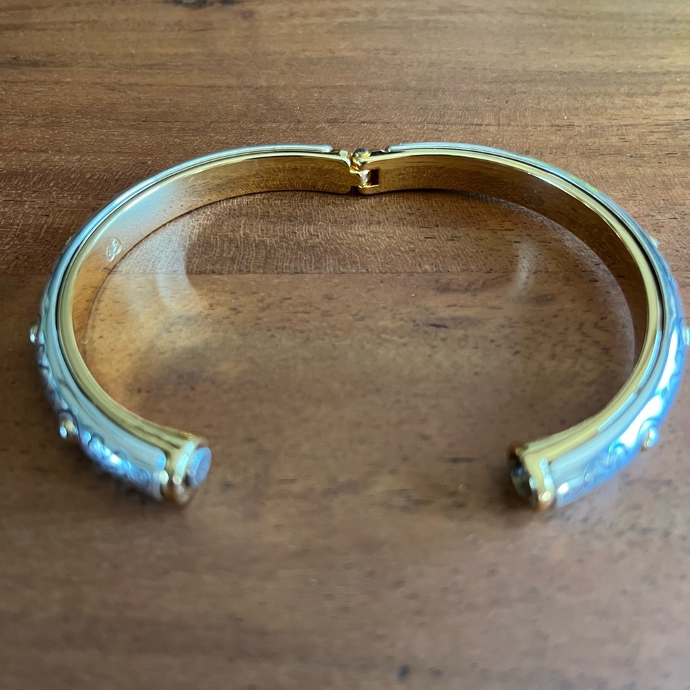 Brighton Aries Two Tone Hinged Bangle Bracelet magnetic closure silver gold - Picture 6 of 13